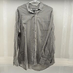 Vintage Van Heusen Mens Large 16-16.5 White Brown Plaid Button Up Flannel Shirt